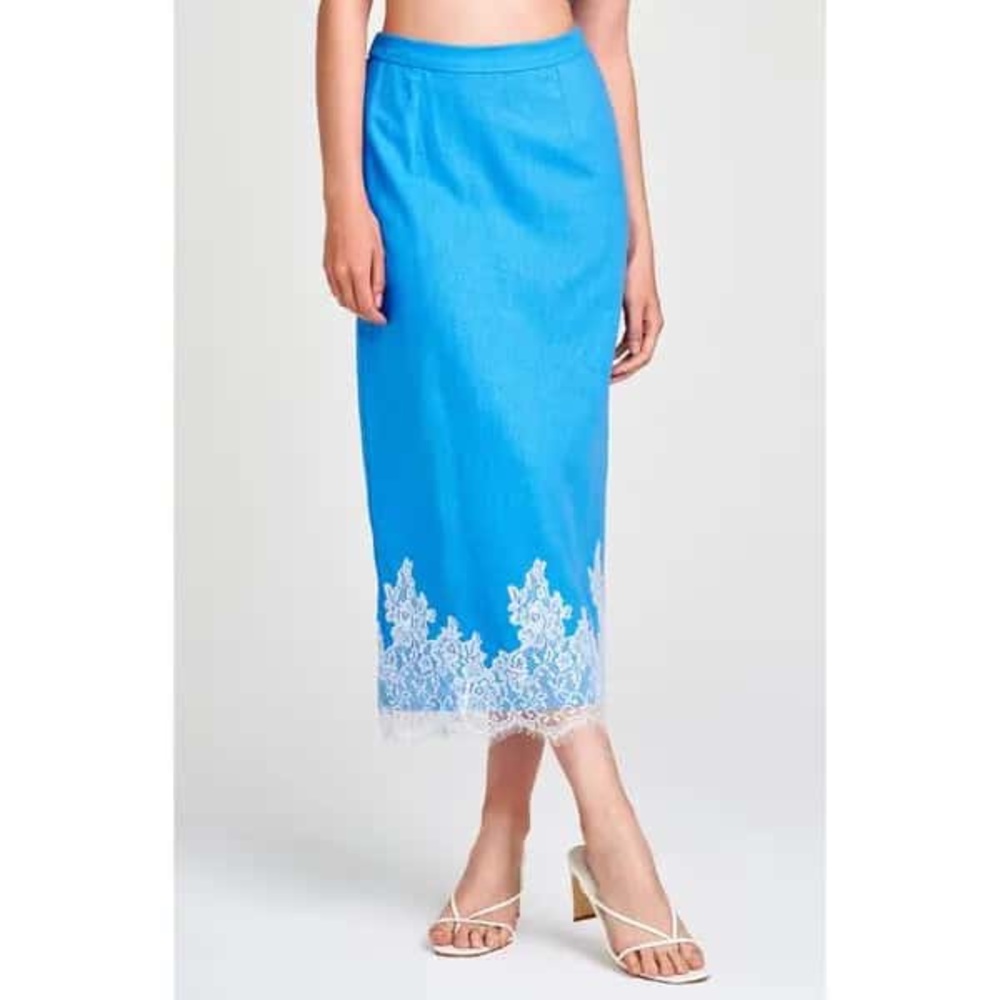 WAYF Pippa Lace Detail Linen Blend Skirt